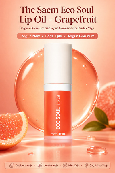 THE SAEM Eco Soul Lip Oil - Grapefruit / Dolgun Görünüm Sağlayan Nemlendirici...