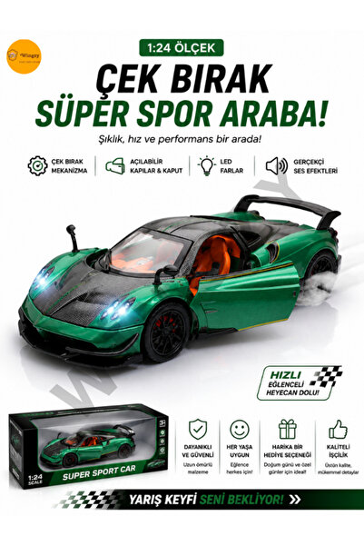Wingzy Çek Bırak Kutulu 1:24 Işıklı ve Sesli Şarjlı Buhar Atan PGN Model Araba
