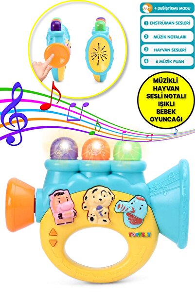TOYFEST Hayvan Sesleri Çıkaran Işıklı Notalı Ninnili Müzikli Trompet İnterakt...