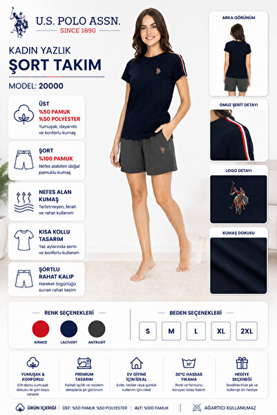 U.S. Polo Assn. 20000 Set de pantaloni scurți pentru femei, cu mânecă scurtă ...