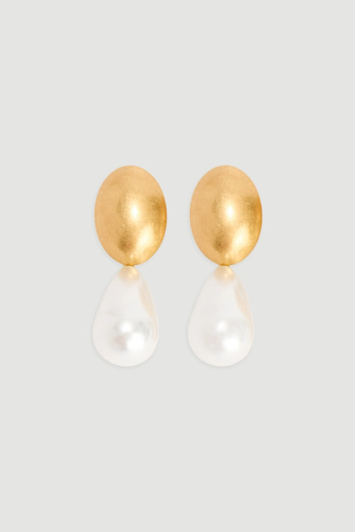 Gusto Gold Detailed Pearl Earrings - Gold