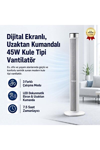 hızlı store Dokunmatik Ekranlı Kumandalı Kule Tipi Vantilatör