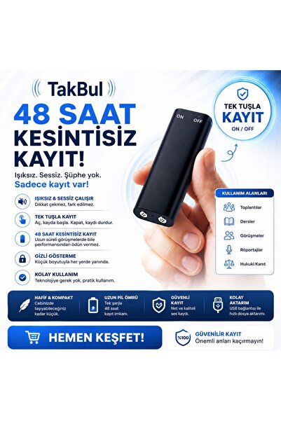 Takbull TakBul Mini Dijital Ses Kayıt Cihazı 32GB – 48 Saat Kesintisiz Kayıt,...