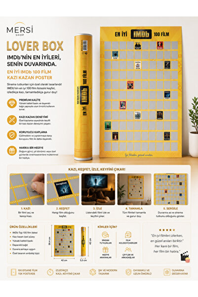 Mersi SHOP IMDb Top 100 Film Kazı Kazan Poster – Scratch Off Film Listesi Dek...