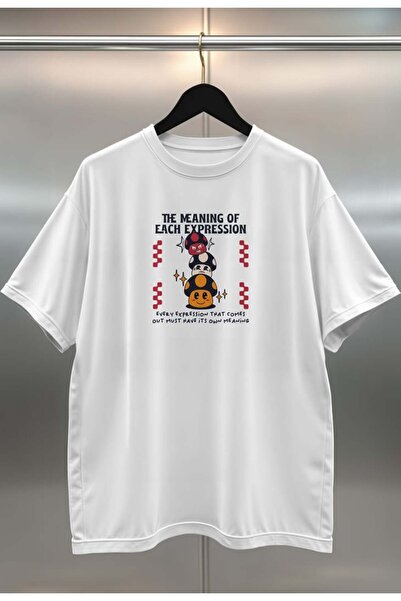 buzagi tasarım ürünleri Expression Digital Print Oversize White Unisex T-Shirt