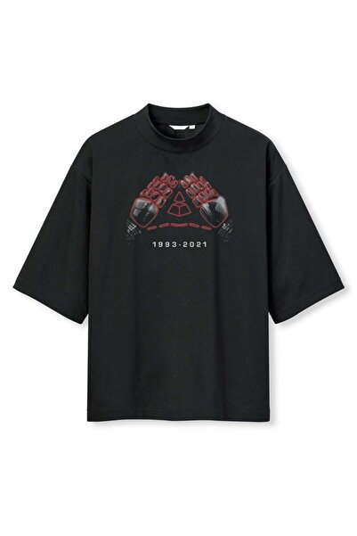 buzagi tasarım ürünleri Daft Punk Digital Print Oversize Black Unisex T-Shirt