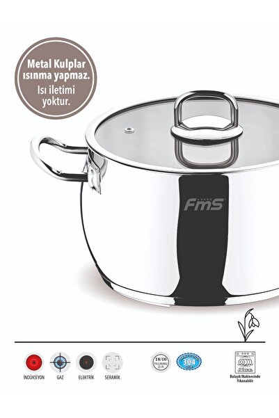 FMS Lotus 18 cm Deep Steel Pot |   18/10 Stainless Steel |   Induction Base
