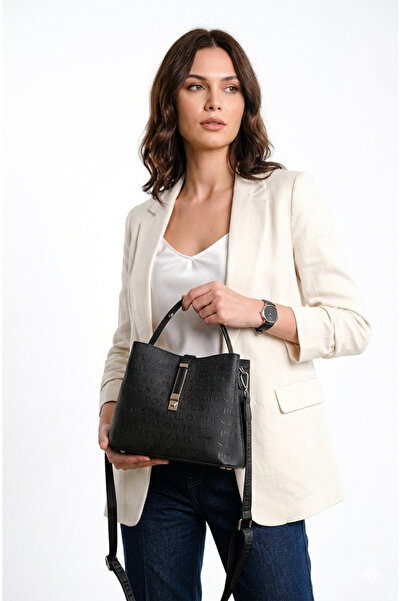 Just Polo حقيبة يد وكتف نسائية سوداء منقوشة-NB4002