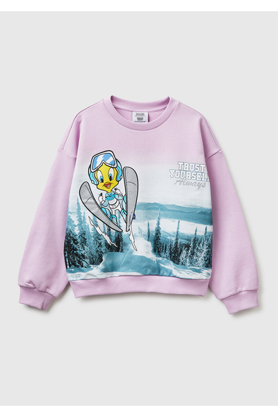 United Colors of Benetton Kız Çocuk Pembe Looney Tunes Baskılı Uzun Kollu Bis...