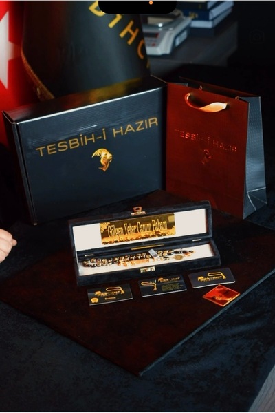 Tesbih-i Hazır Tesbihçilik Full Set 24K Orjinal Altın Parçacıklı Çift Sertifi...