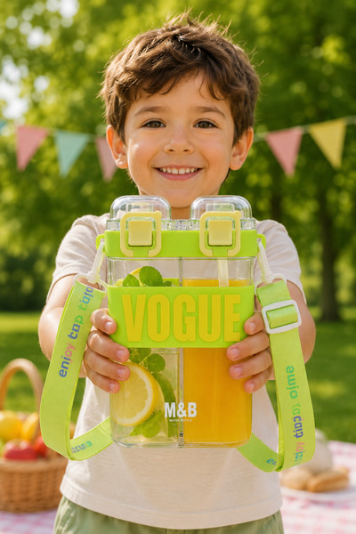 M&B WATER BOTTLE Çift Bölmeli Matara - 900 ml İki Hazneli ve Askılı Pipetli S...