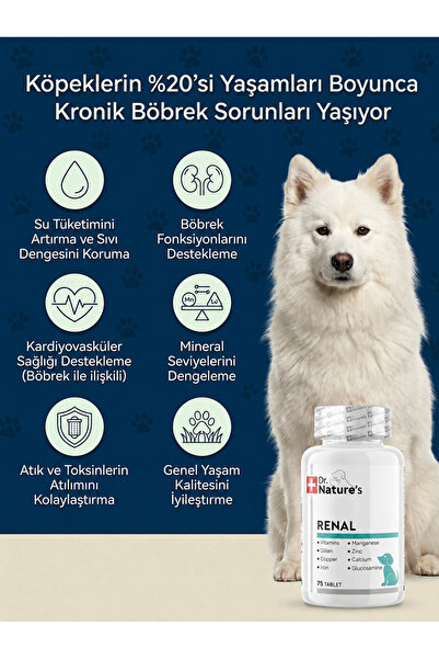 Dr. Nature's Köpekler İçin Renal Destek 75 Tablet Böbrek ve Fonksiyon Destekleyici Takviyesi