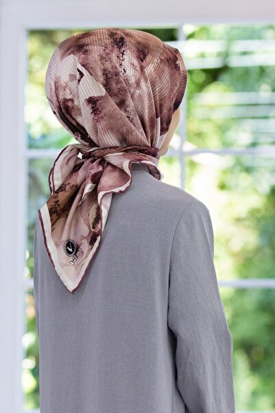 VİOLLA Twill Batik Desenli Gül Kurusu Renkli 90x90 Eşarp (İpek İçermez) Dikim...