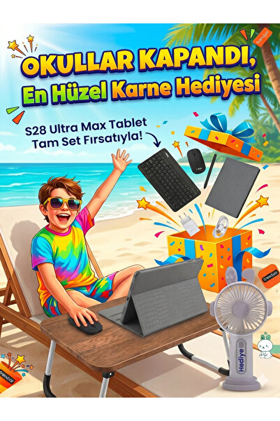İ-TAB S28 Ultra Max Tablet - 16GB RAM 1TB Hafıza | Sim Kartlı | Klavye Mouse Kalem Kılıf Full Set - Mini Fan Hediye
