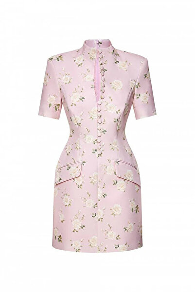Julidress Rochie mini premium cu guler înalt și detaliu cu nasturi, cu imprim...