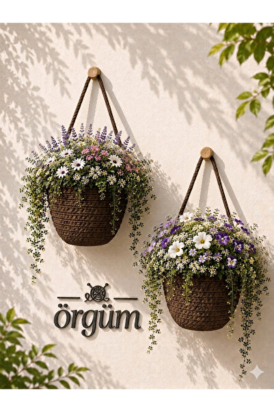 ÖRGÜM سلة زهور مزخرفة مكونة من قطعتين (النباتات والشمعدانات غير متضمنة)