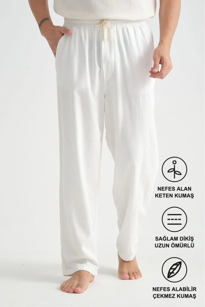 Redline Luxe Erkek Baggy Keten Karışımı Rahat Pantolon Bol Paça Yeni Sezon