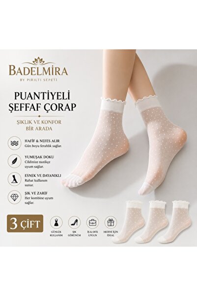 VENTURA STORE 3 perechi de șosete transparente cu volane și buline, ultra sub...