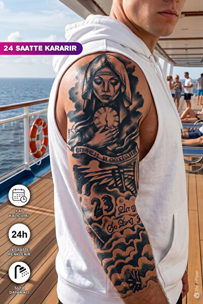 BP Tattoo 1 Ay Kalıcı Gerçekçi Bulut Dövmesi Rahibe Kol Kaplama Dövmesi
