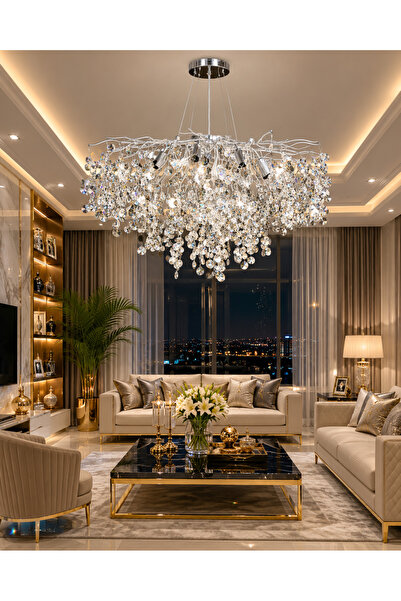 Avize YENİ 80 CM KRİSTAL AĞAÇ LÜX SALON KROM İTHAL KASA