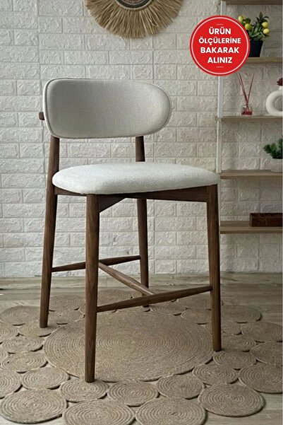 silla Polo Bar Sandalyesi Teddy Krem Kumaş Ceviz Ahşap Ada Sandalye