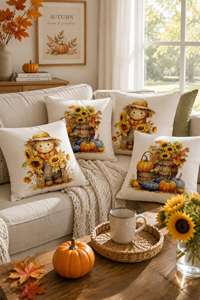 Bertille Home Seria de toamnă - Set de 4 perne de aruncare cu imprimeu digita...