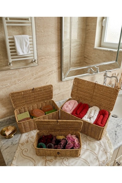 Senin Dükkanın 3-Piece Decorative Rectangular Wicker Multi-Purpose Organizer Basket