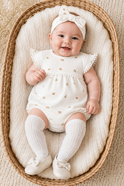 Minytrendy Baby Girl 3 Piece Summer Romper with Socks Bandana Newborn Jumpsui...