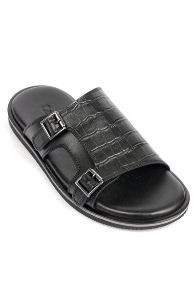 Capone Outfitters Aldrich Double Buckle Crocodile Patterned Men's Slippers