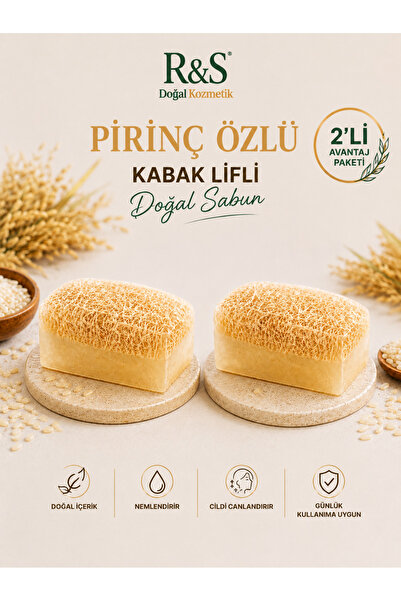 R&S Doğal Kozmetik Kabak Lifli Pirinç Özü Sabun Efsane 2'li Peeling Etkili Ci...