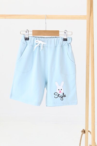 TOFİSA Girl's Baby Blue Printed Shorts - 27334