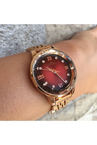 İBSO Stone-Embellished Burgundy Dial Elegant and Stylish Women's Wristwatch