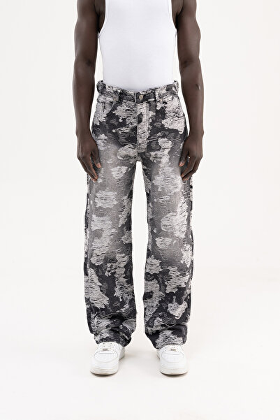 Machinist Men's Camouflage Patterned Jacquard Baggy Trousers Black