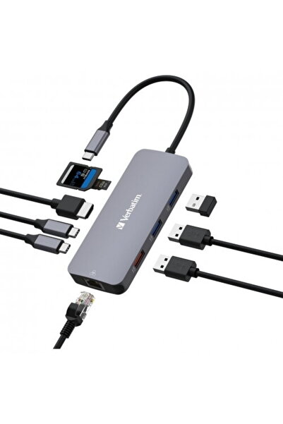 Verbatim Hub multiport USB-C, 9 porturi, Argintiu, HDMI, RJ45, 2xUSB-C, 3xUSB...