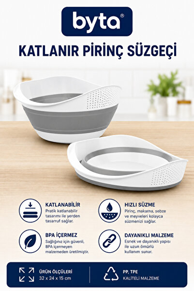 BYTA Foldable Rice, Pasta and Vegetable Strainer 32X24X15 cm Multi-Purpose Ki...