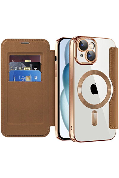 Techsuit Калъф за iPhone 15 Plus - SmartMag Book Case - Кафяв