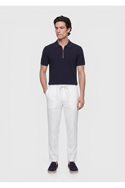 Ramsey Navy Blue Polo Neck Jacquard Knitwear
