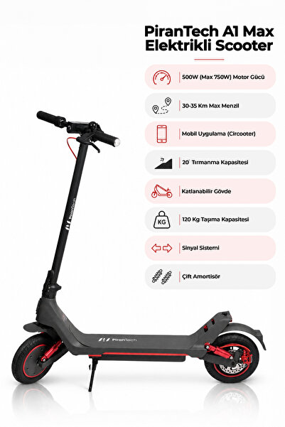 PiranTech A1 Max Elektrikli Scooter 350W Güç - Kırmızı