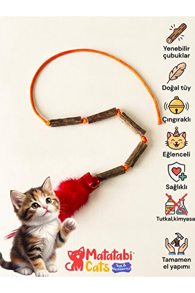 MATATABİ CATS Ipli ,tüylü,sesli,doğal Kedi Çiğneme Çubuğu,kedi Oyuncağı 1 Ade...