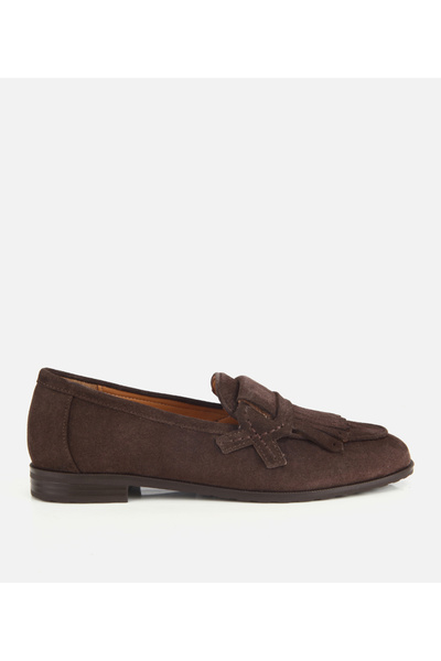 Hotiç Women's Suede Leather Brown Tassel Detailed Classic Loafers