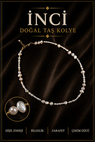 OSMANLI DEĞERLİ TAŞ Inci Gümüş Kapama Doğal Taş Kolye (3CM UZATMA İLE BİRLİKTE)