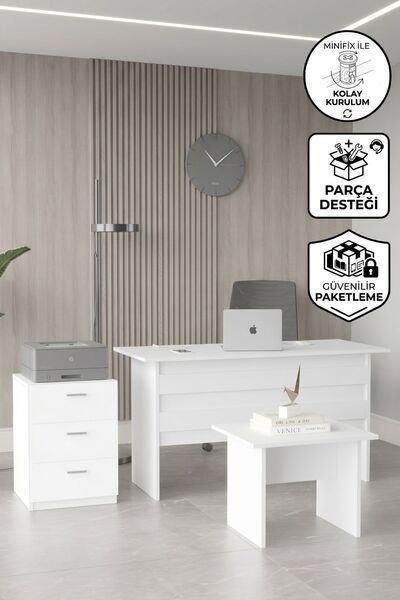 Yurupa Bega ABC Masa Sehpa Keson Ofis Büro Masa Takımı 3 Renk Beyaz BEG9-W