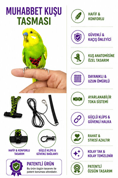 ozzipetshop Muhabbet Kuşu Için Özel Gezdirme Dolastırma Tasması