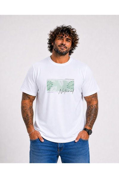 Starbattal Men's Large Size Crew Neck T-Shirt Natural 26134 White