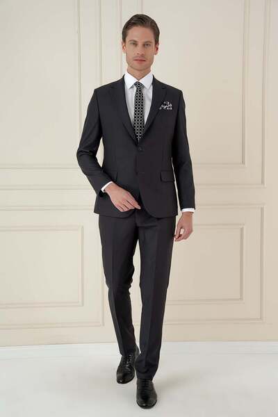 Efor Slim Fit Double Slit Mono Collar Classic Anthracite Suit Tk 912