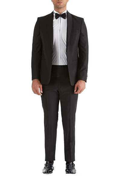 Efor Slim Fit Çıkarılabilir Saten Şal Yaka Siyah Damatlık Smokin Takım Black 037