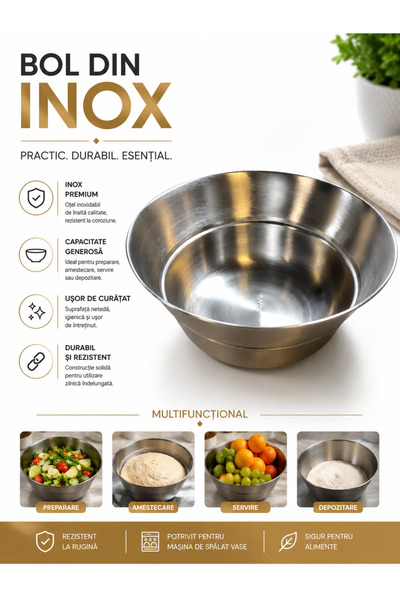 Rothoplast Bol pentru bucatarie, castron 2.5 L, din inox