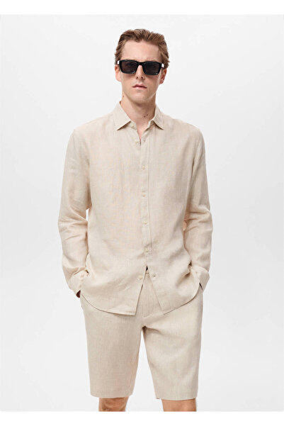 MANGO Man %100 keten regular fit gömlek