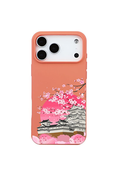 Casen iPhone 17 Pro Turuncu Lansman Sakura Renkli Silikon Kılıfı