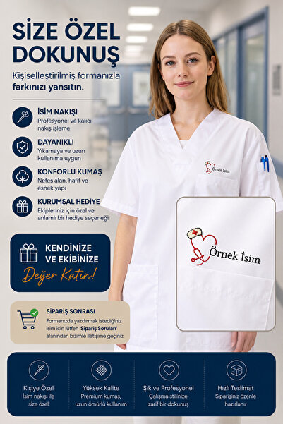mirach Hemşirelere Özel İsim Yazılan Kişiye Özel Medikal Scrubs Kadın Scrubs ...